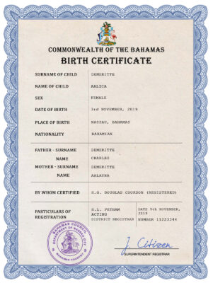 Authentic Bahamas Birth Certificate Template | Customize and Download Online