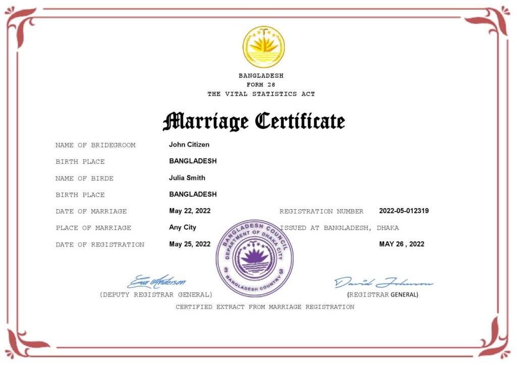 Bangladesh Marriage Certificate Editable PDF Templates