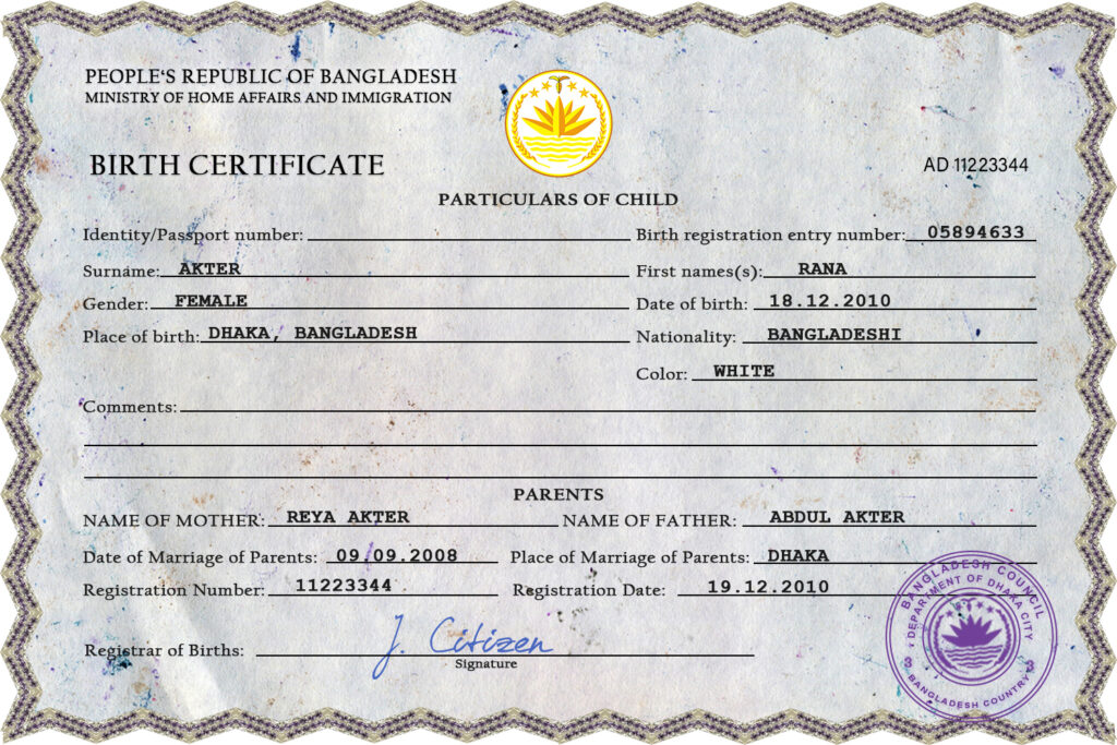 Authentic Bangladesh Birth Certificate Template | Customize and Download Online