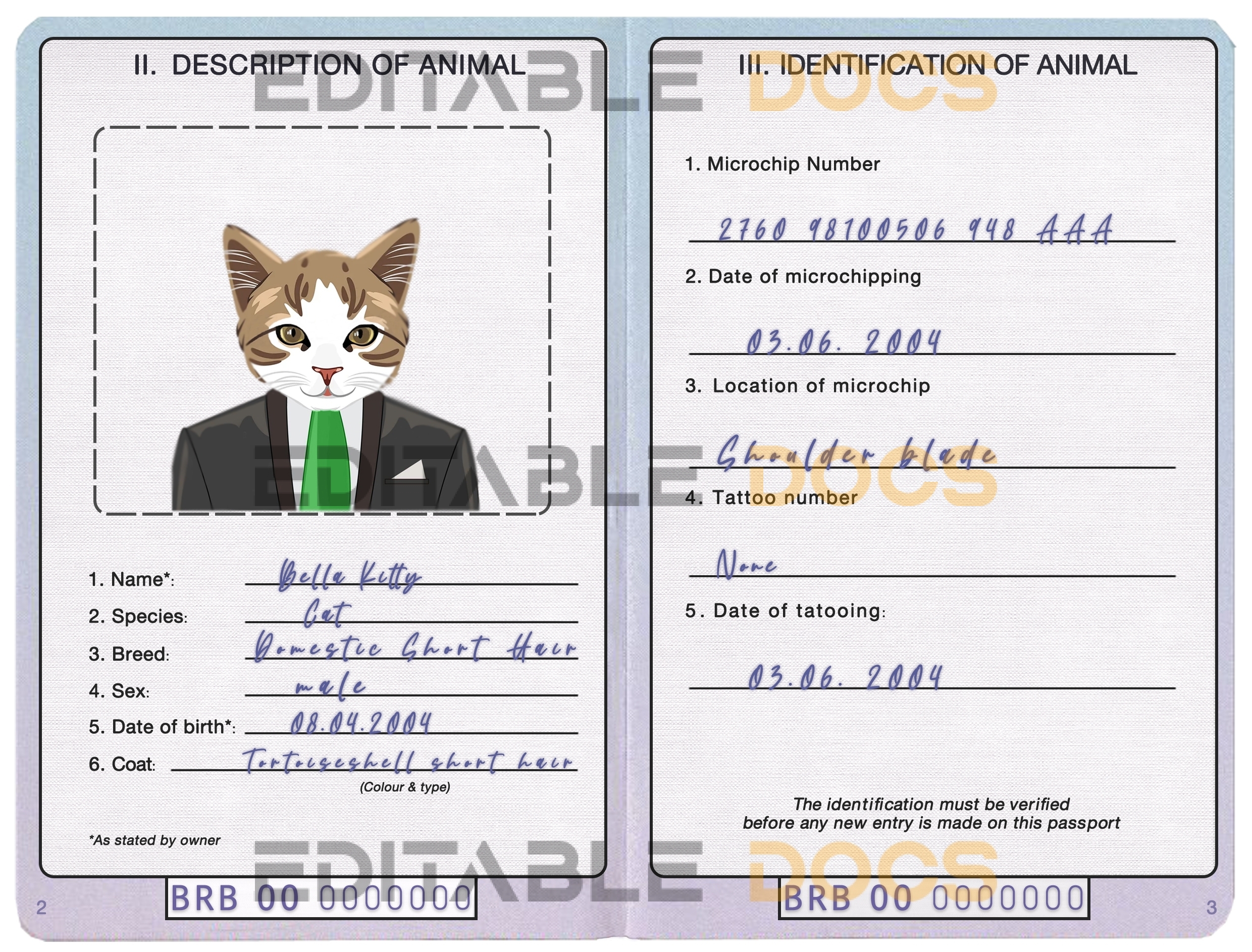 Barbados cat Fake PSD Passport | Instant Download