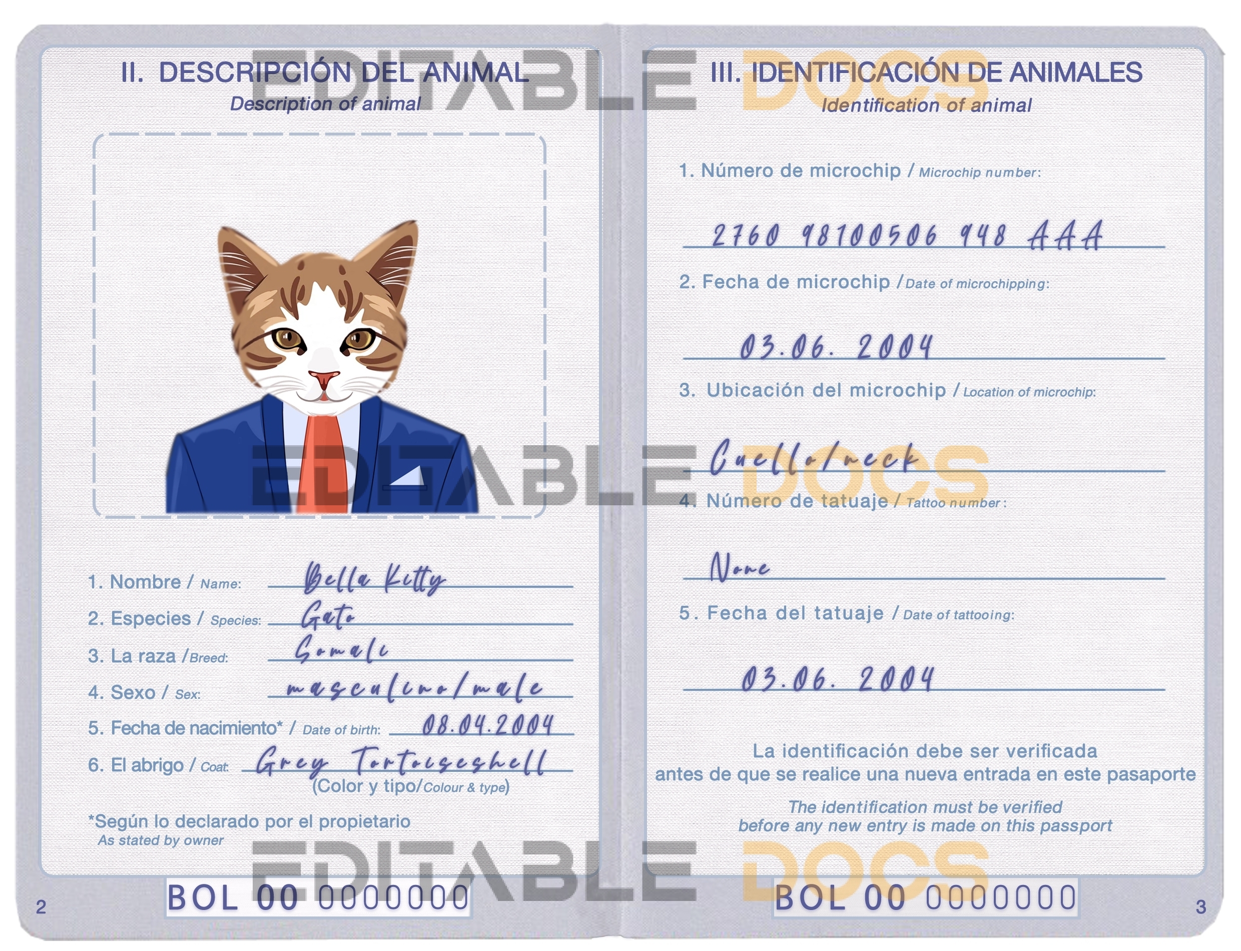 Bolivia cat Fake PSD Passport | Instant Download