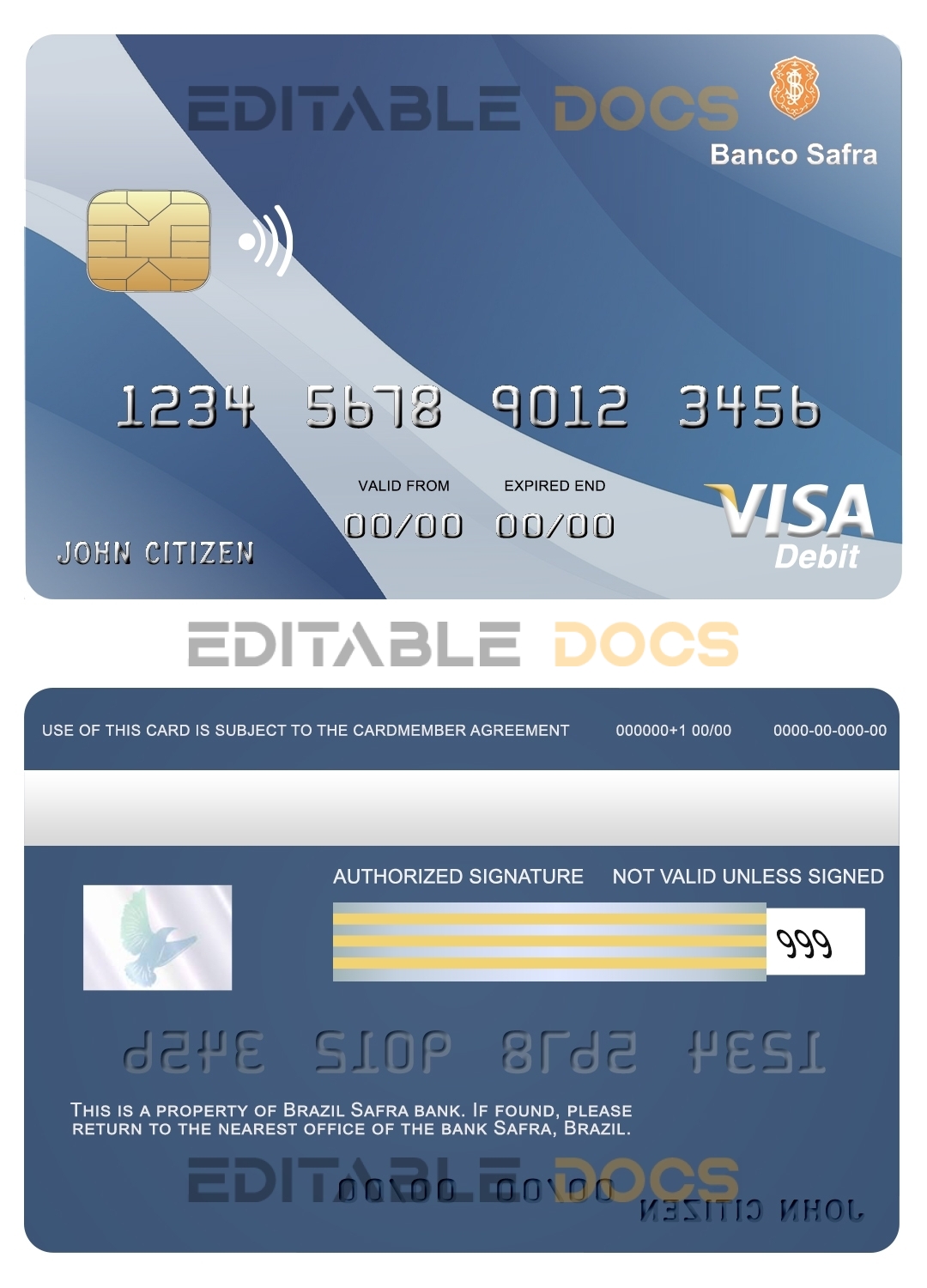 Fillable Brazil Safra bank visa card Templates | Layer-Based PSD