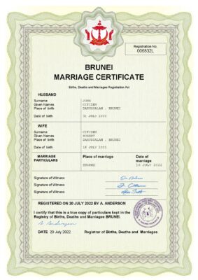 Brunei Marriage Certificate Editable PDF Templates