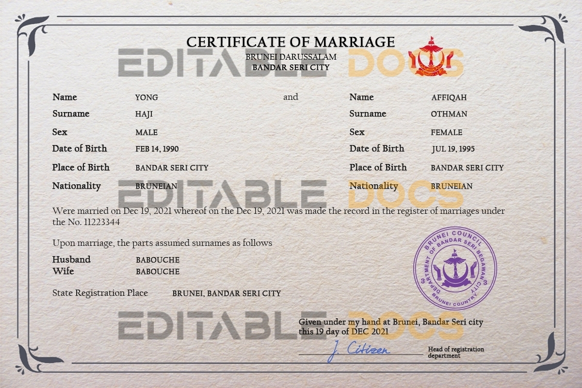Brunei Marriage Certificate | Editable PSD Templates