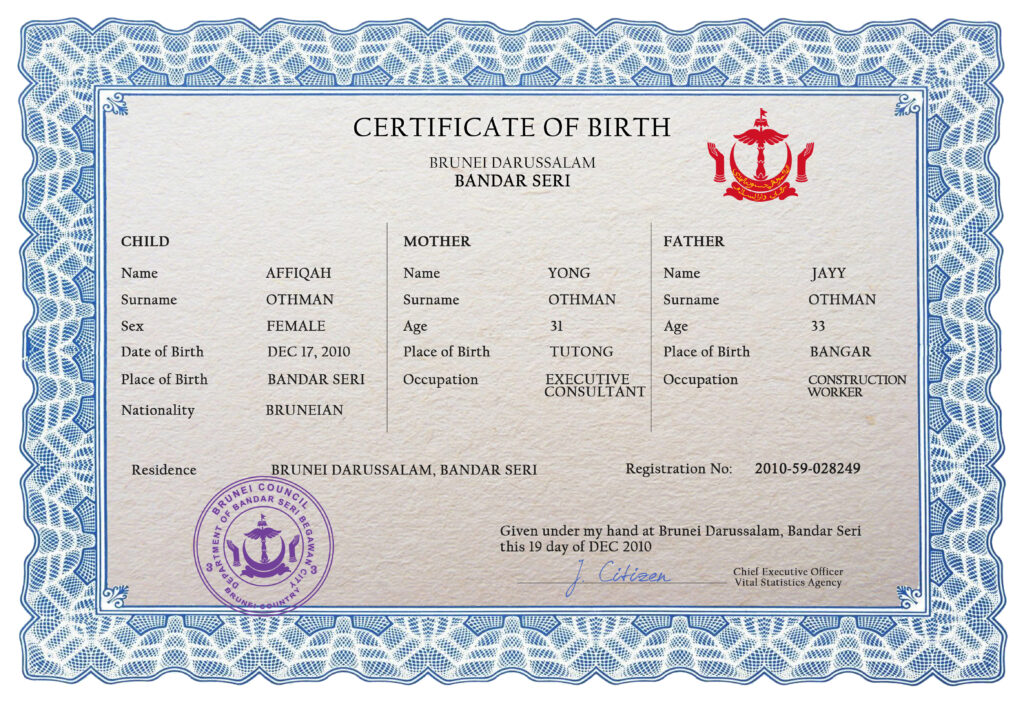 Authentic Brunei Birth Certificate Template | Customize and Download Online