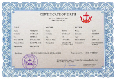 Authentic Brunei Birth Certificate Template | Customize and Download Online