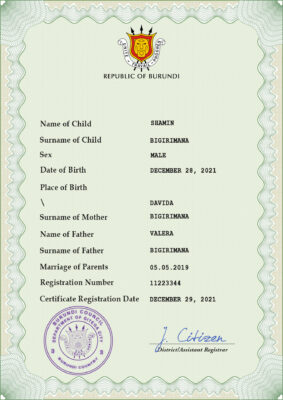 Authentic Burundi Birth Certificate Template | Customize and Download Online