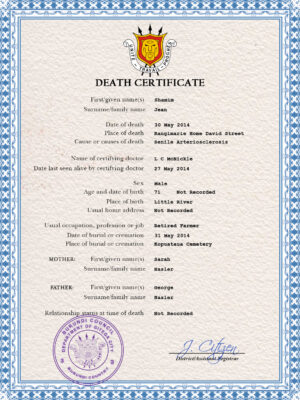 Burundi vital record death certificate PSD template
