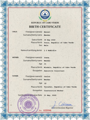 Authentic Cabo Verde Birth Certificate Template | Customize and Download Online