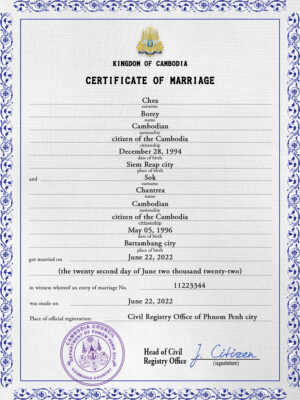 Cambodia Marriage Certificate Editable PSD Templates
