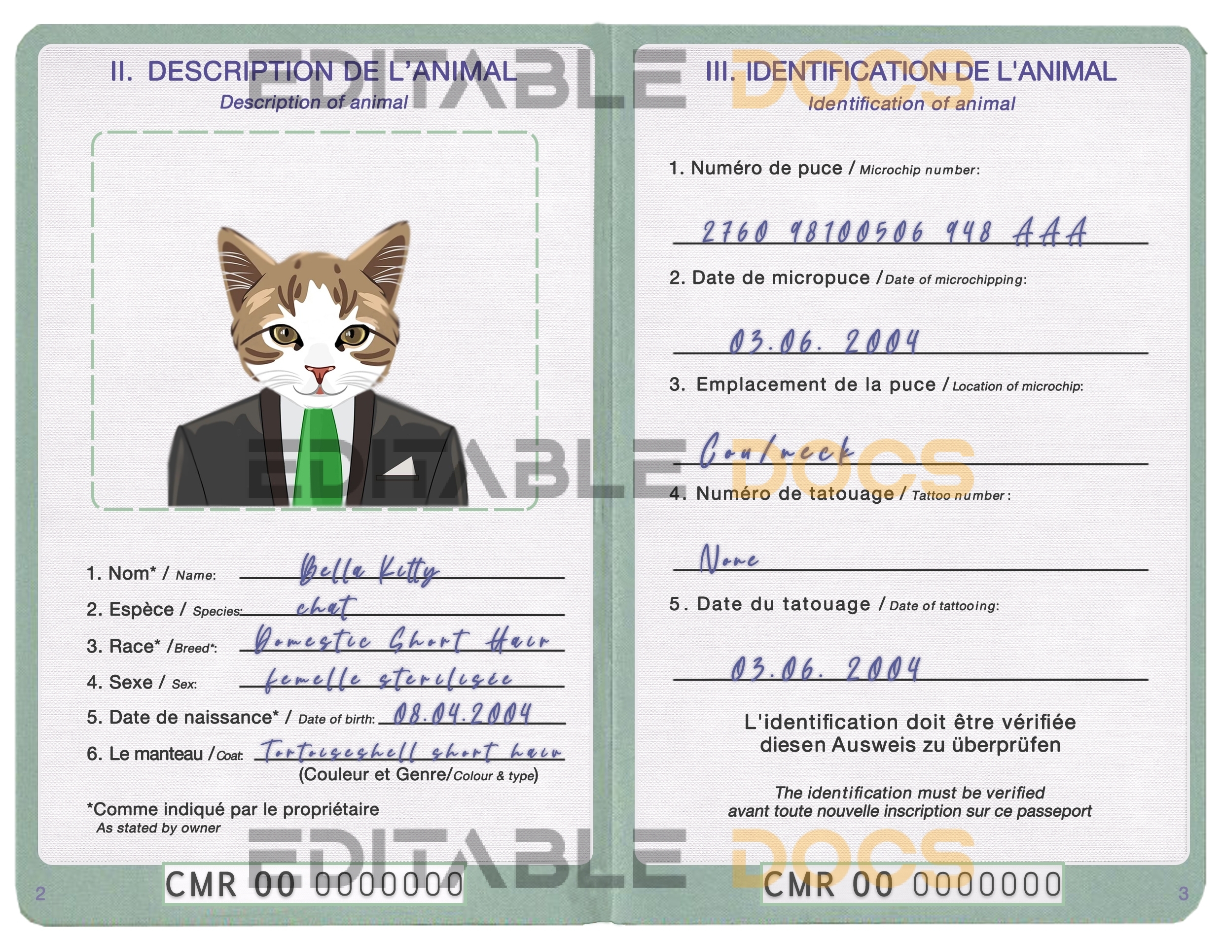 Cameroon cat Fake PSD Passport | Instant Download