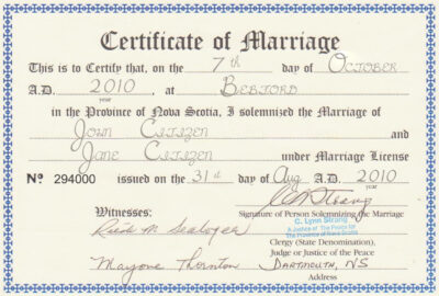 Canada province nova scotia Marriage Certificate Editable PSD Templates