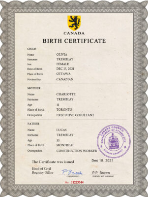 Authentic Canada Birth Certificate Template | Customize and Download Online