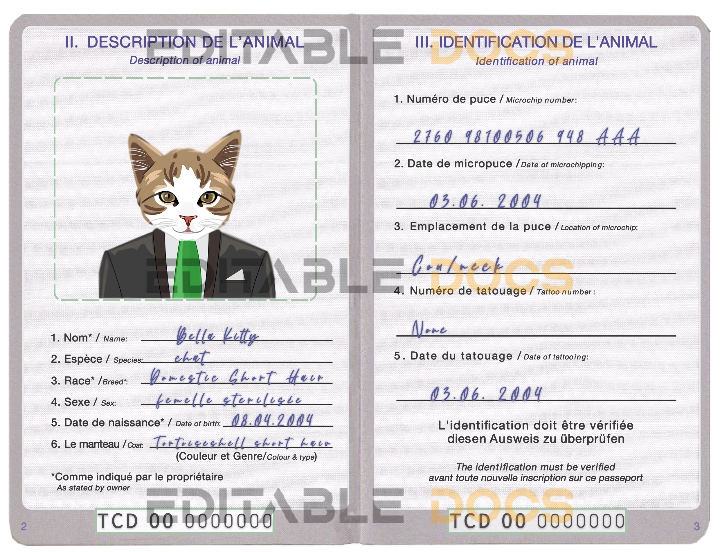 Chad cat Fake PSD Passport | Instant Download