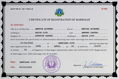 Chile Marriage Certificate Editable PSD Templates