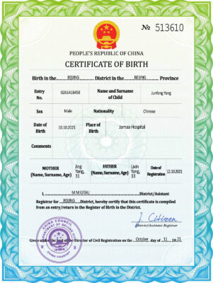 Authentic China Birth Certificate Template | Customize and Download Online