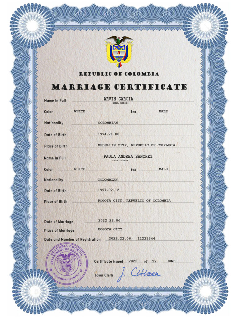 Colombia Marriage Certificate | Editable PSD Templates