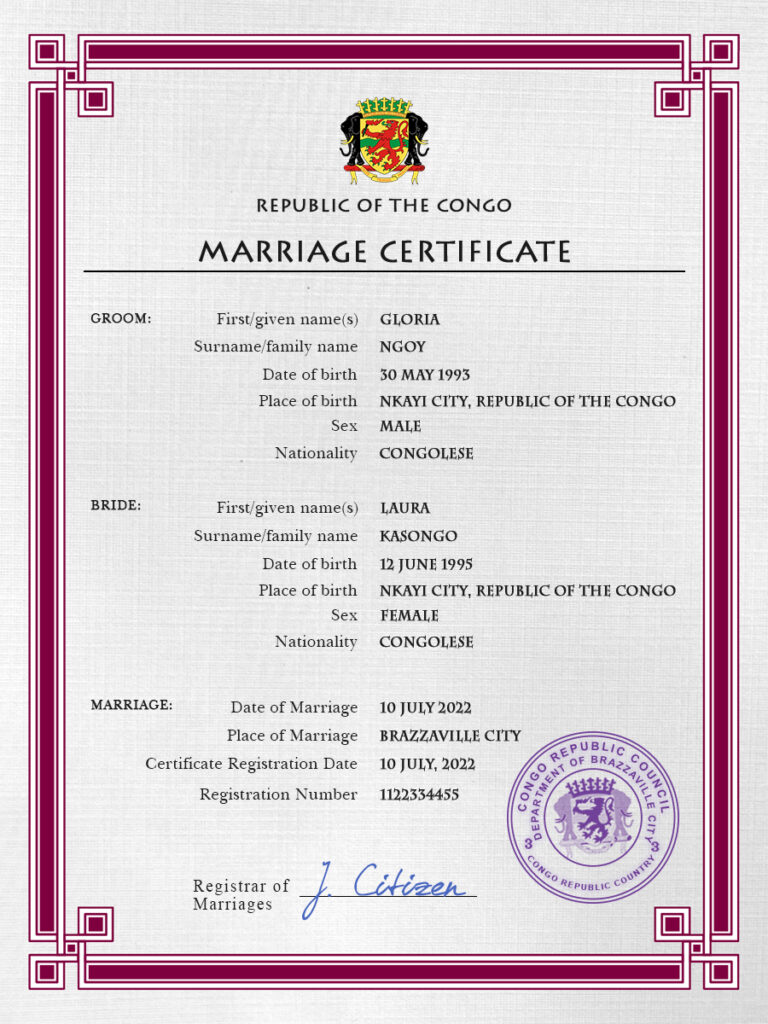 Congo Marriage Certificate Editable PSD Templates