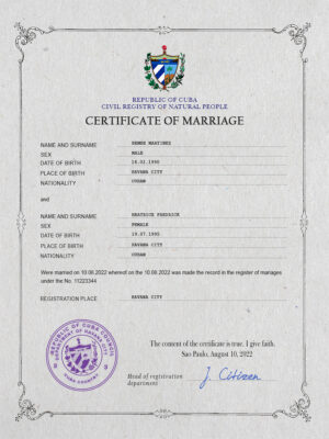 Cuba Marriage Certificate Editable PSD Templates