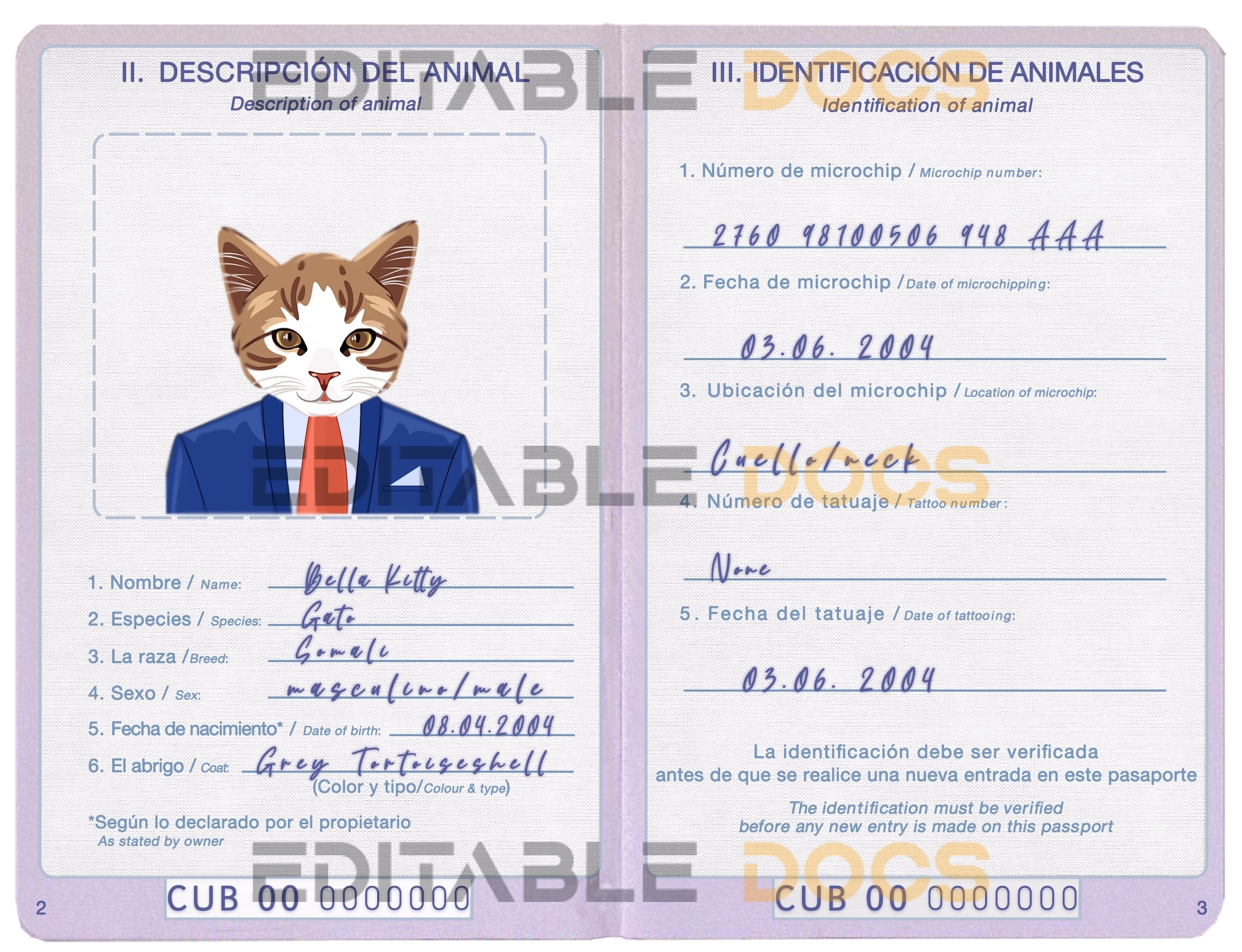 Cuba cat Fake PSD Passport | Instant Download