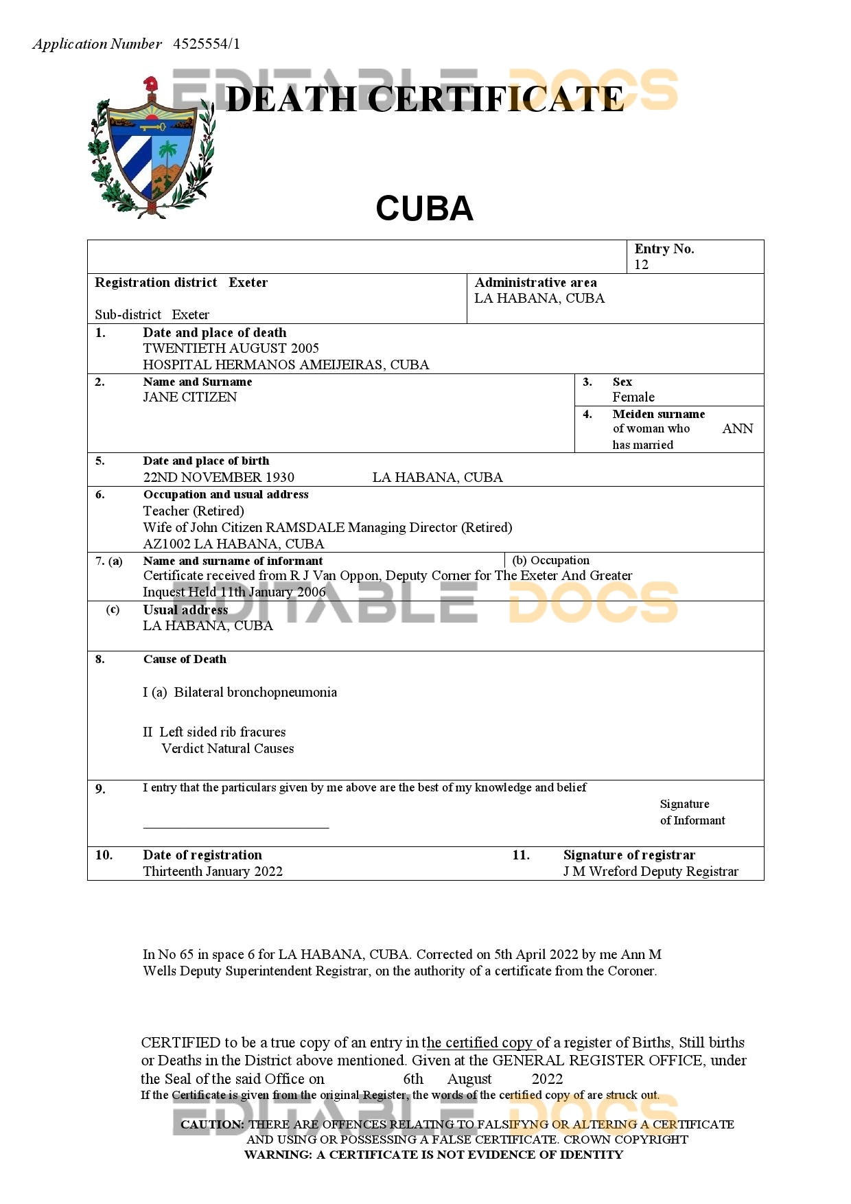 Fillable Cuba Death PDF Templates | Blank Docs