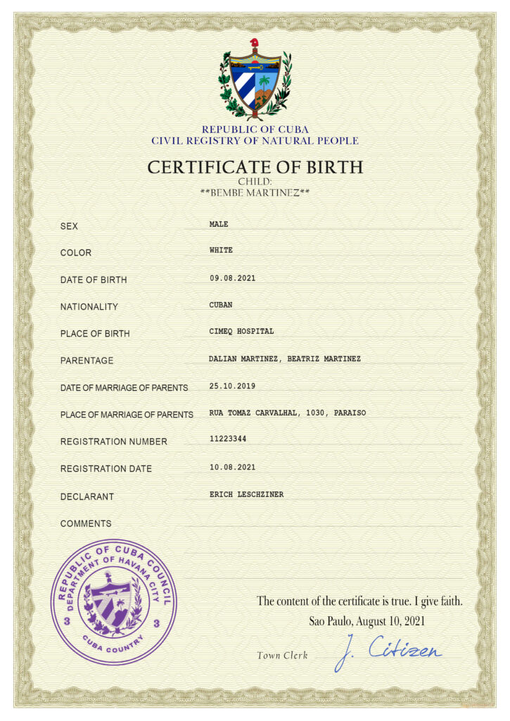 Authentic Cuba Birth Certificate Template | Customize and Download Online