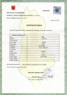 Albania death certificate template in PSD format, fully editable
