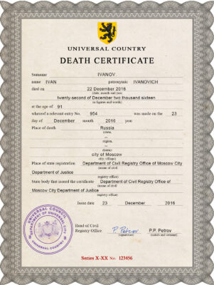 Customizable Disclosure Vital Record Universal Death Certificate PSD Templates