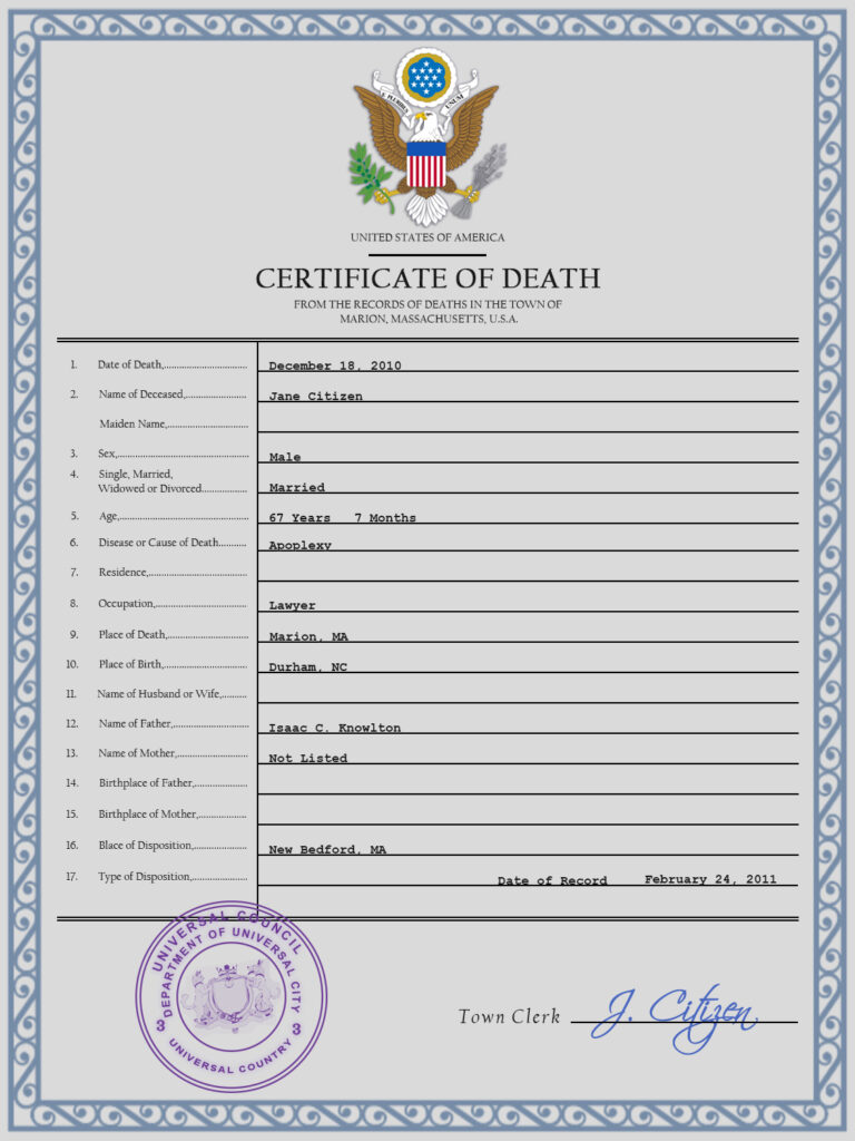 Customizable Dynamic Vital Record Universal Death Certificate PSD Templates