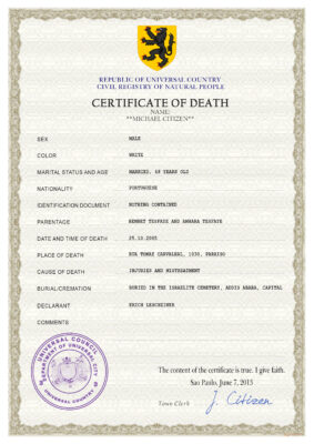 Customizable Trust Vital Record Universal Death Certificate PSD Templates