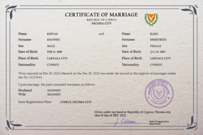 Cyprus Marriage Certificate Editable PSD Templates