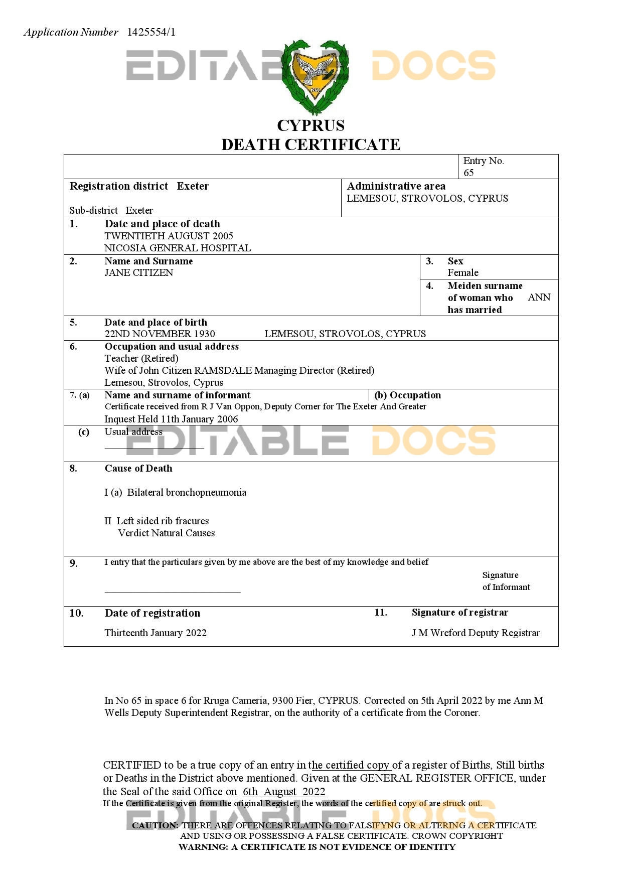 Fillable Cyprus Death PDF Templates | Blank Docs