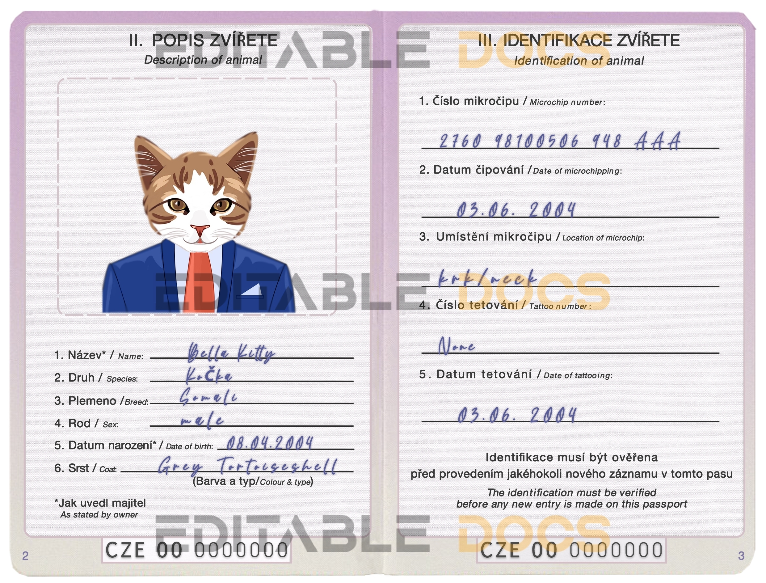 Czech Republic cat Fake PSD Passport | Instant Download