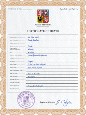 Czechia death certificate PSD template, completely editable