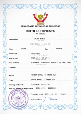 Authentic Democratic Republic of the Congo Birth Certificate Template | Customize and Download Online