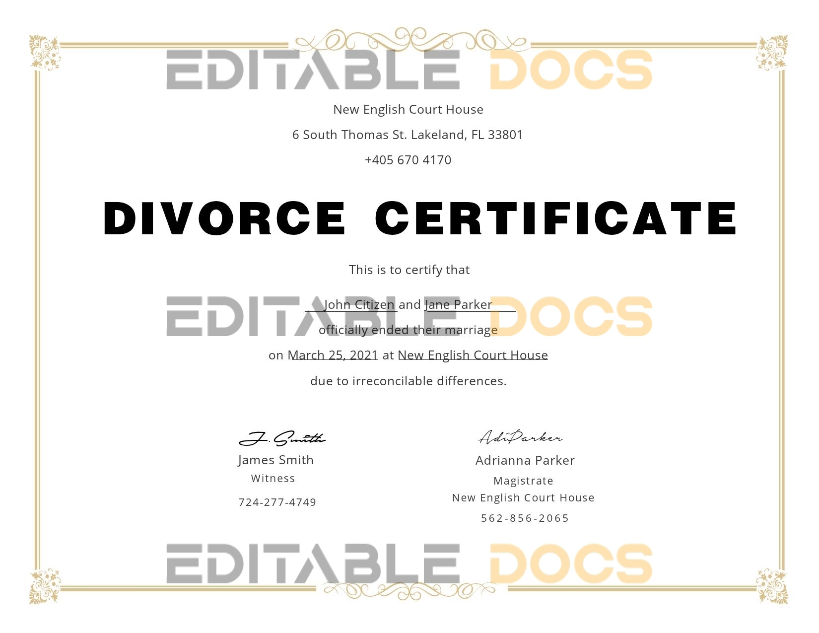 Easily Customize Usa Florida Divorce Certificate with Realistic word Templates