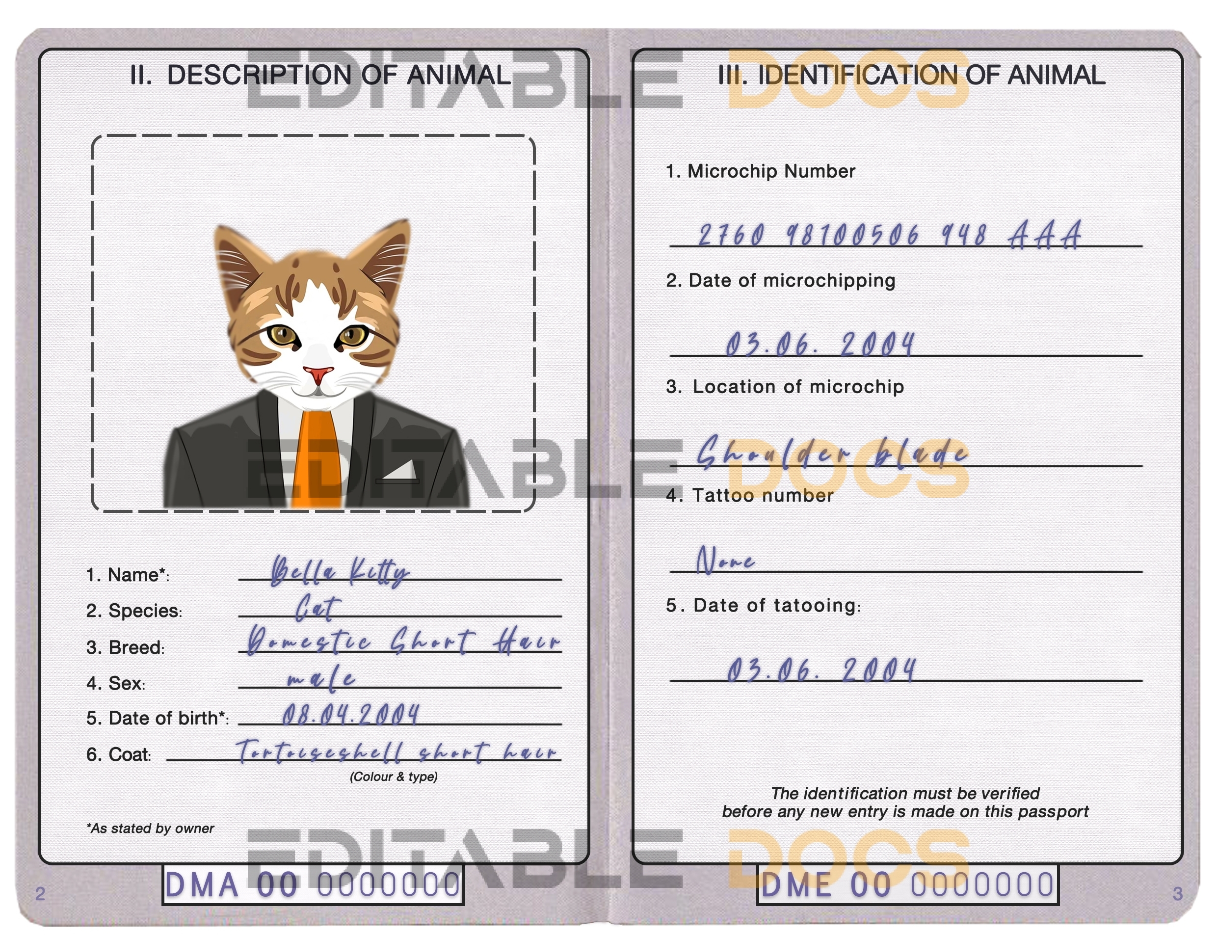 Dominica cat Fake PSD Passport | Instant Download