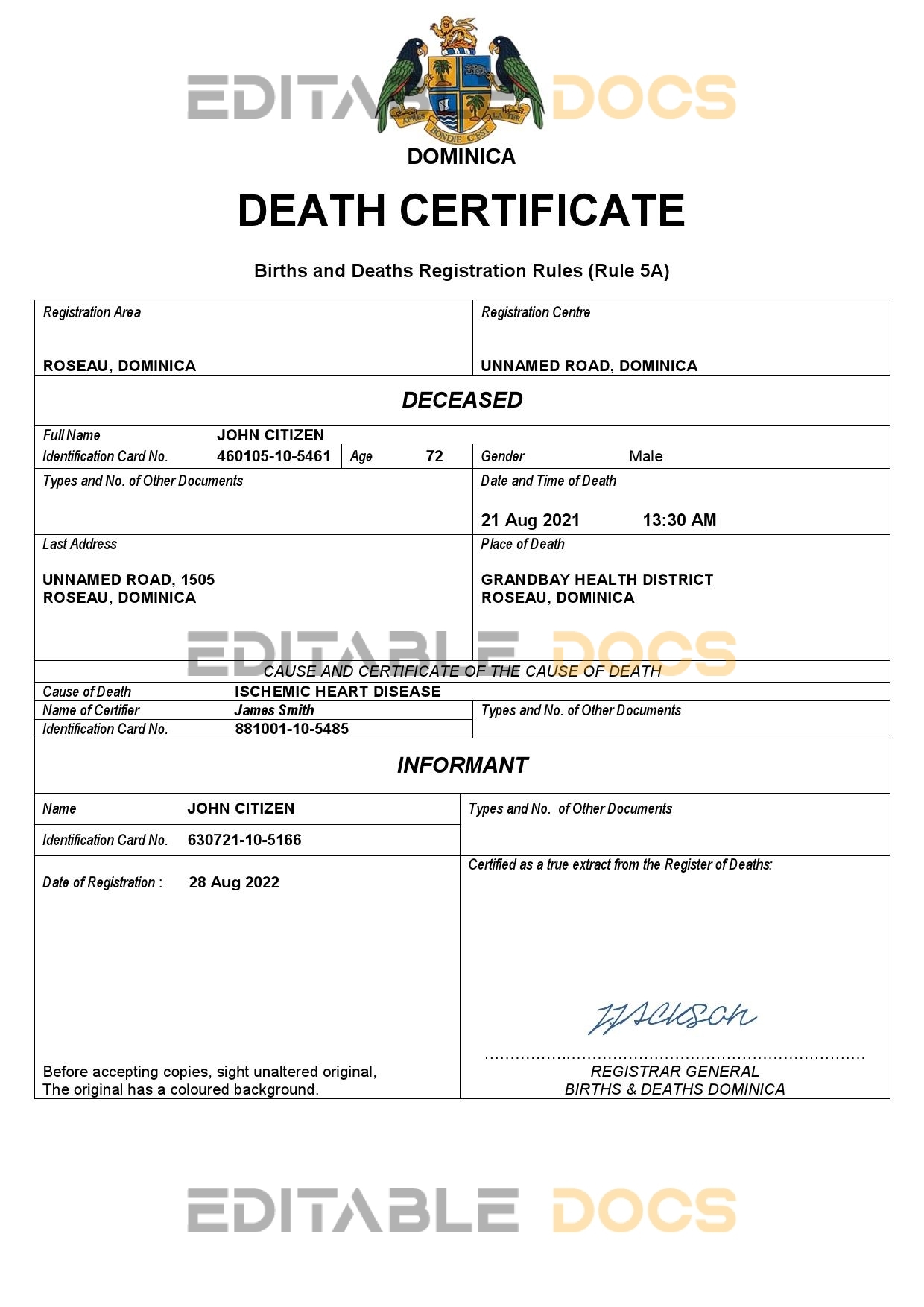 Fillable Dominica Death PDF Templates | Blank Docs