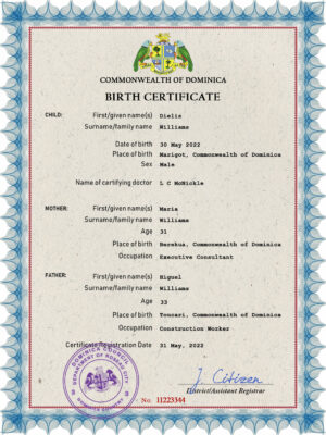 Authentic Dominica Birth Certificate Template | Customize and Download Online