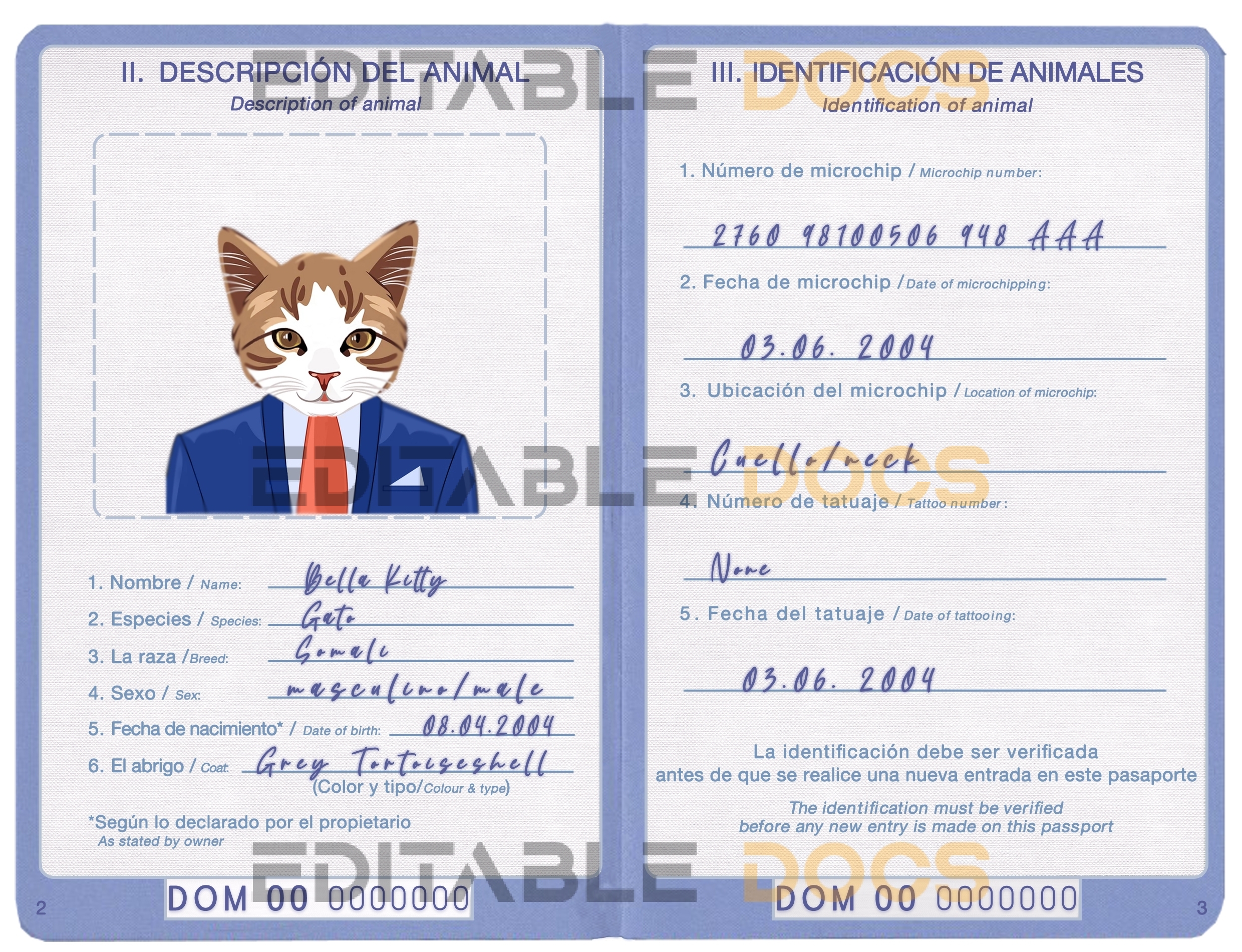 Dominican Republic cat Fake PSD Passport | Instant Download