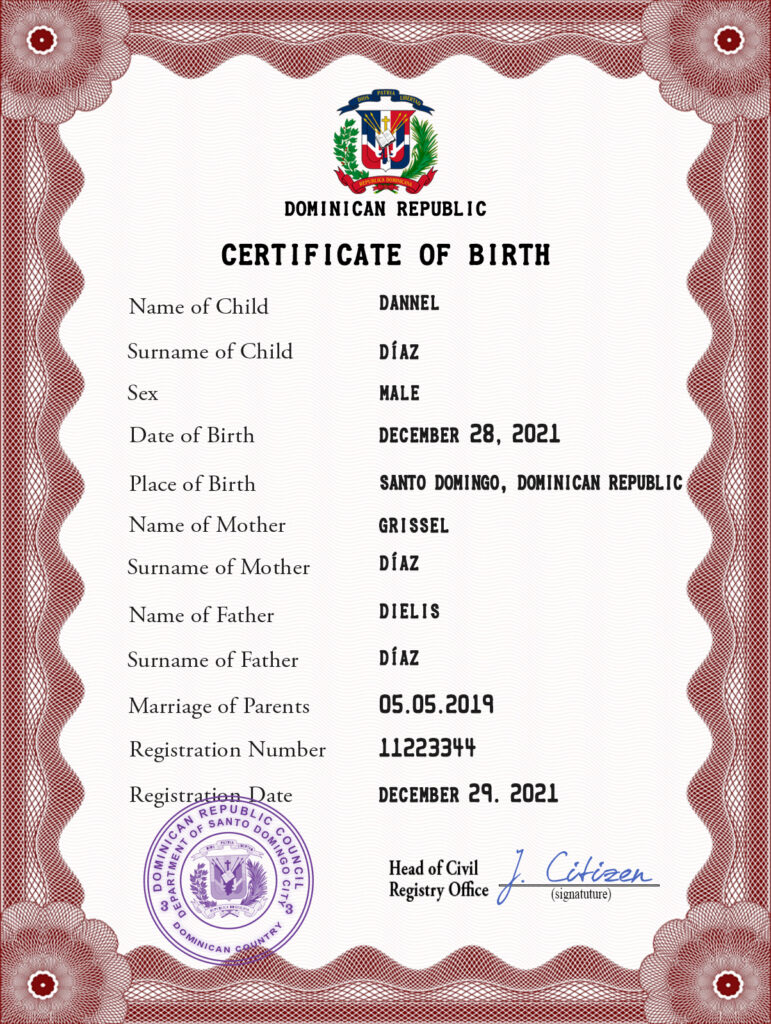 Authentic Dominican Republic Birth Certificate Template Customize and Download Online