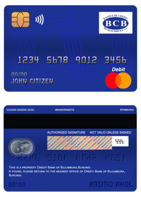 Editable Burundi Credit Bank of Bujumbura bank mastercard debit card Templates
