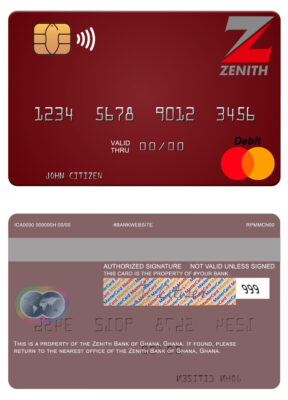 Editable Ghana Zenith Bank of Ghana mastercard Templates