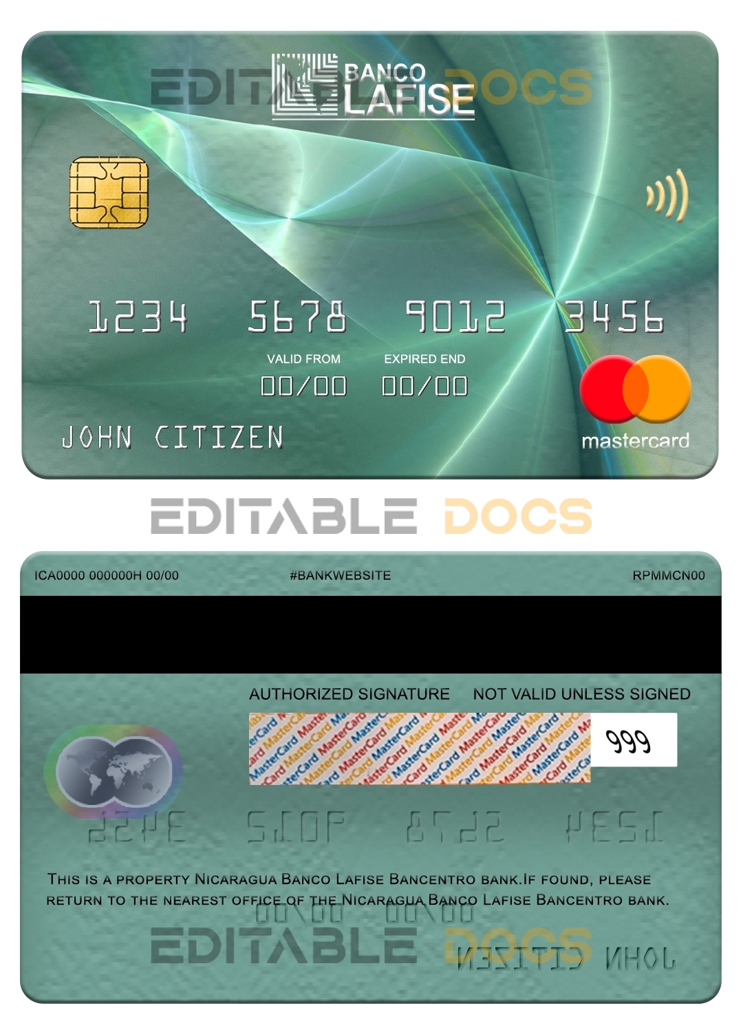 Editable Nicaragua Banco Lafise Bancentro bank mastercard Templates in PSD Format