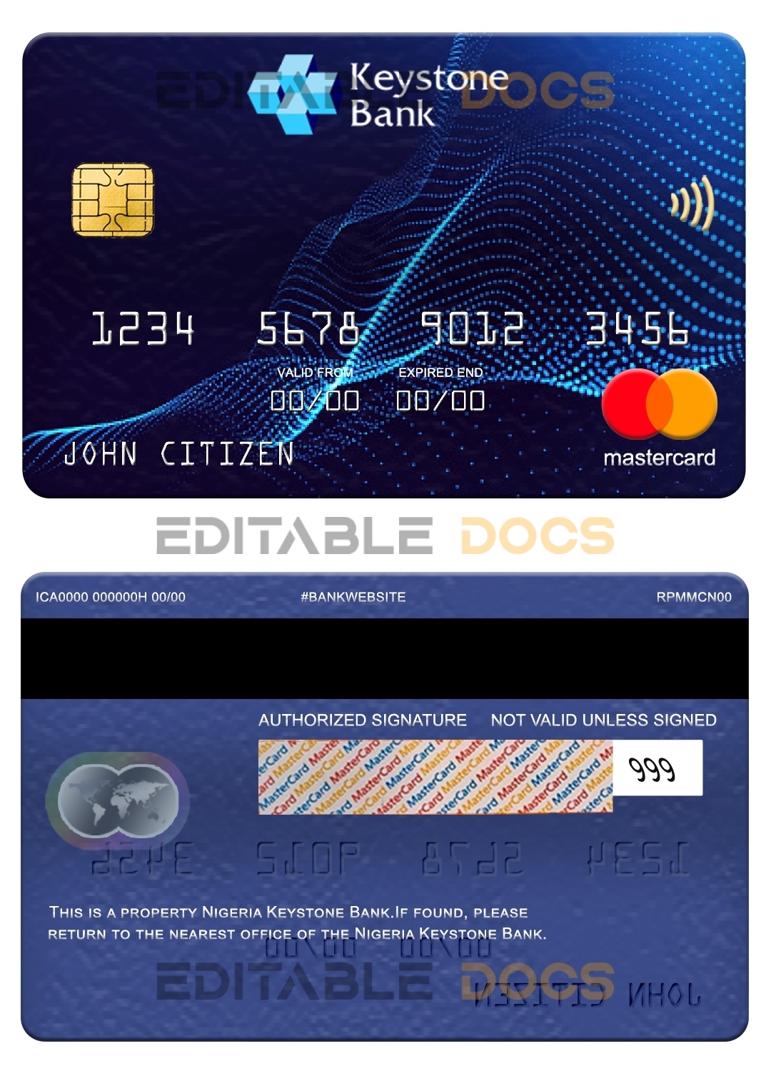 Editable Nigeria Keystone bank mastercard Templates in PSD Format