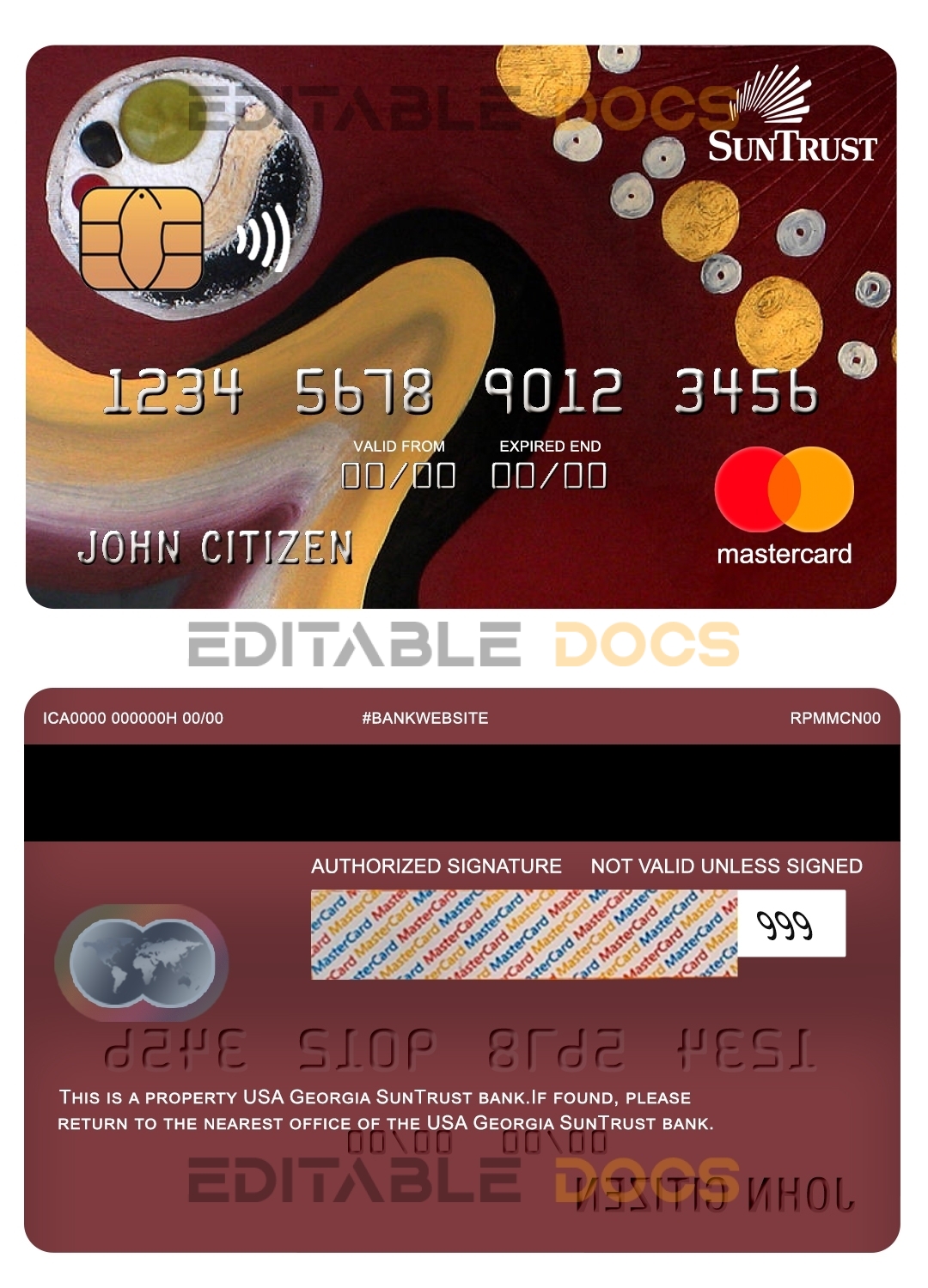 Editable USA Georgia SunTrust bank mastercard Templates in PSD Format