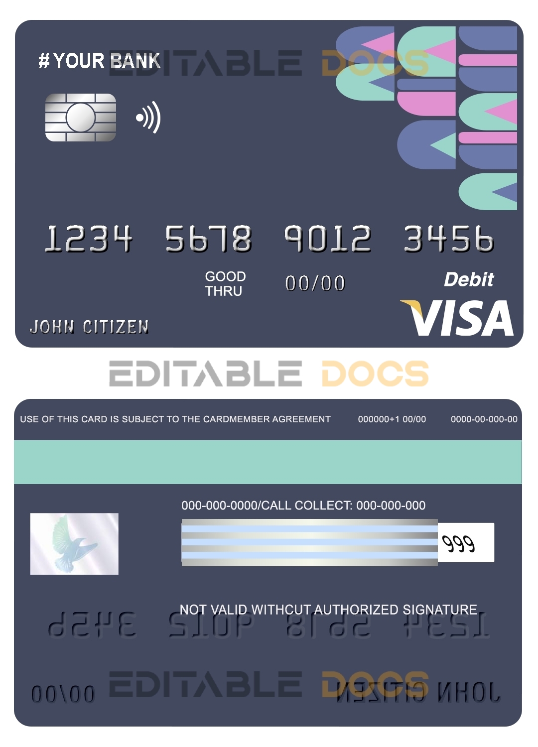 Editable abstractsio universal visa card Templates in PSD Format