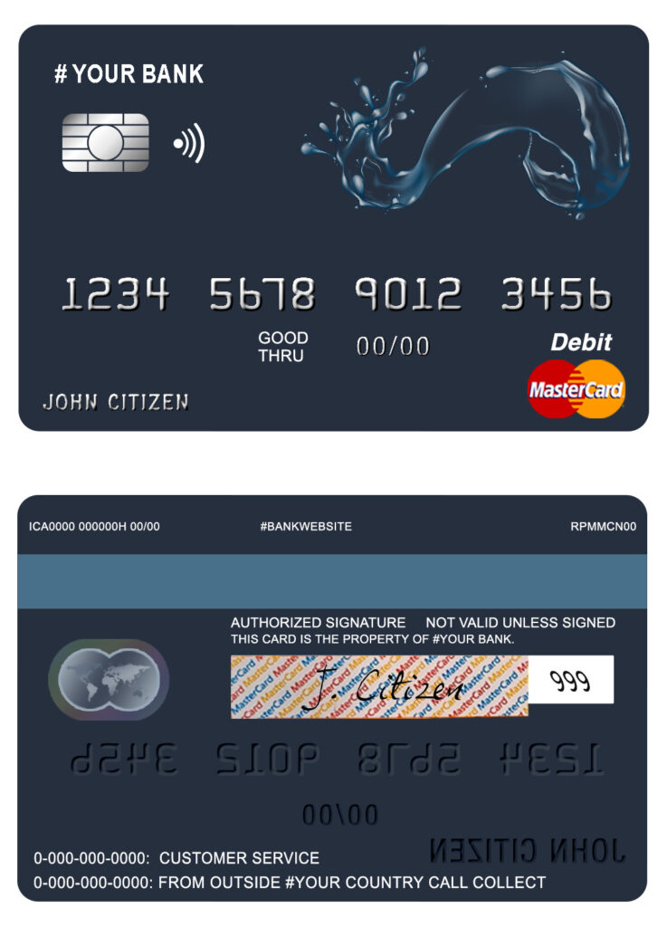 Editable action water universal multipurpose bank mastercard debit credit card Templates