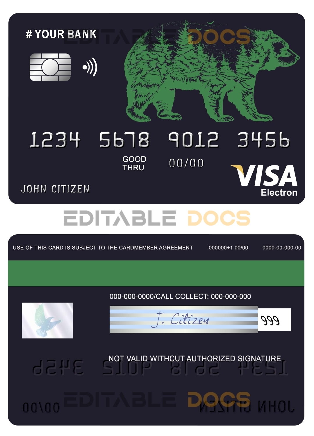 Editable alpine bear universal visa electron card Templates in PSD Format