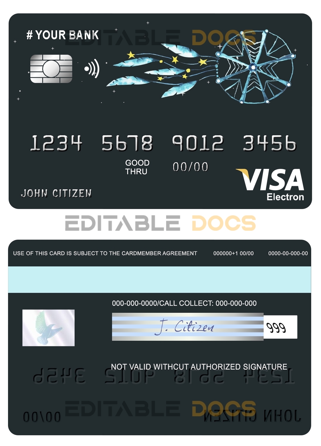 Editable awesome dreamcatcher universal visa electron card Templates in PSD Format